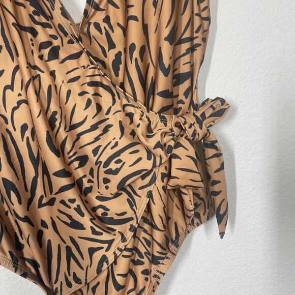 ModCloth Large Bonita One-Piece Swimsuit Brown Animal Print Tie Side Swimwear - Picture 6 of 13